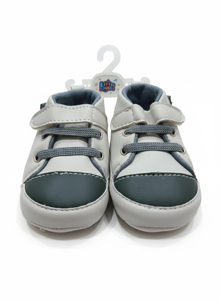 Infant Soft Sole Two-Tone Sneaker Booties (Clear, direct, and includes key features), White and Dark Green Contrast Toe Crib Shoes