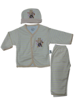 Newborn 3-Piece Striped Kimono Shirt, Pants, and Hat Set (Clear, includes piece count, style, and items)