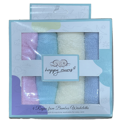 4-Pack Rayon from Bamboo Terry Baby Washcloths (Clear, includes piece count, material, and weave type) , Ultra-Soft Absorbent Newborn Face Cloths Multi-Pack (Focuses on function)