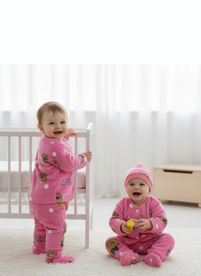 Newborn 5-Piece Plush Bear Print Footed Pants, Shirt, Hat & Bib Set