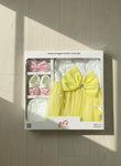 Elegant & Boutique-Style:  The Sunshine Welcome Box: 4-Piece Baby Girl Gift Set  The Buttercup Bow Complete Outfit Box  Little Princess Luxury Welcome Set